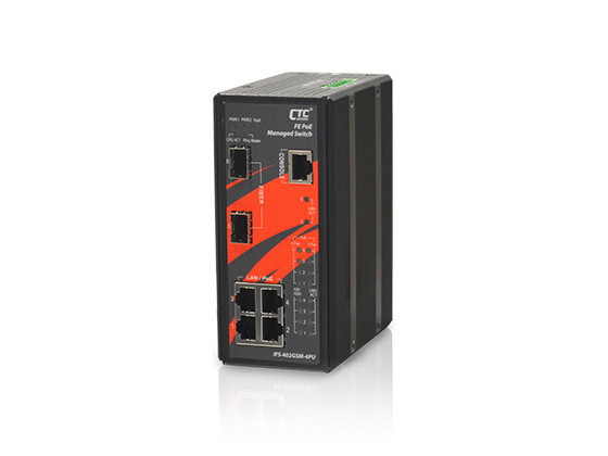 6-портовый управляемый, Ethernet коммутатор IFS-402GSM-4PU, 4x10/100BaseRJ45+2x100/1000Base-X SFP (240W,48VDC)